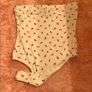 White rose printed tube top bodysuit